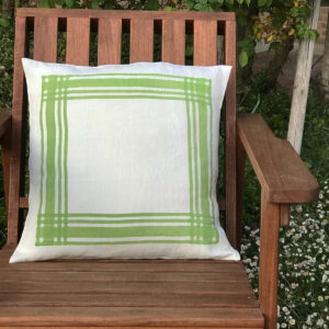 linen cushion cover - gingham cushion in pistachio green sitting atop wooden chair