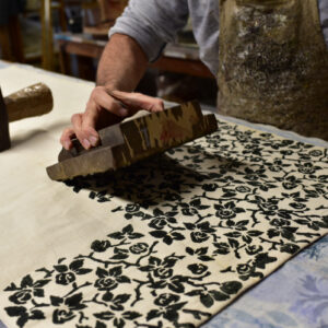 vintage hemp linen cushion cover - rose garden - making of