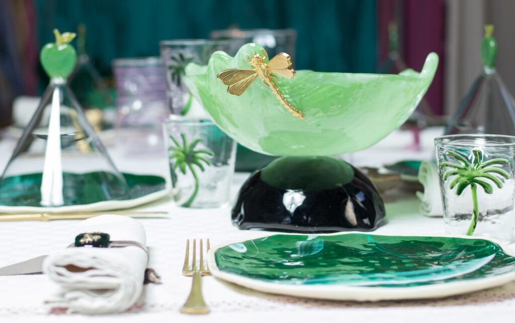 Murano glass bowl at dinner party table setting