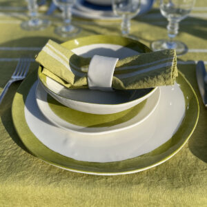 porcelain table set and linen napkin green