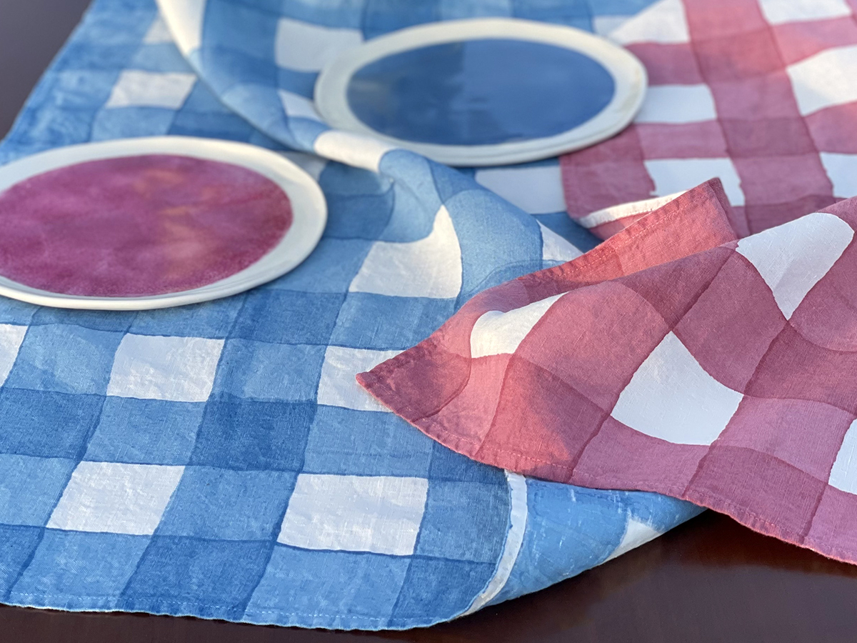 French Style Linen Tea Towels - Gingham Red - AllORA