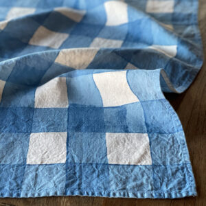 Blue handcrafted checked linen tea towel