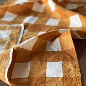 Mustard handcrafted checked linen tea towel