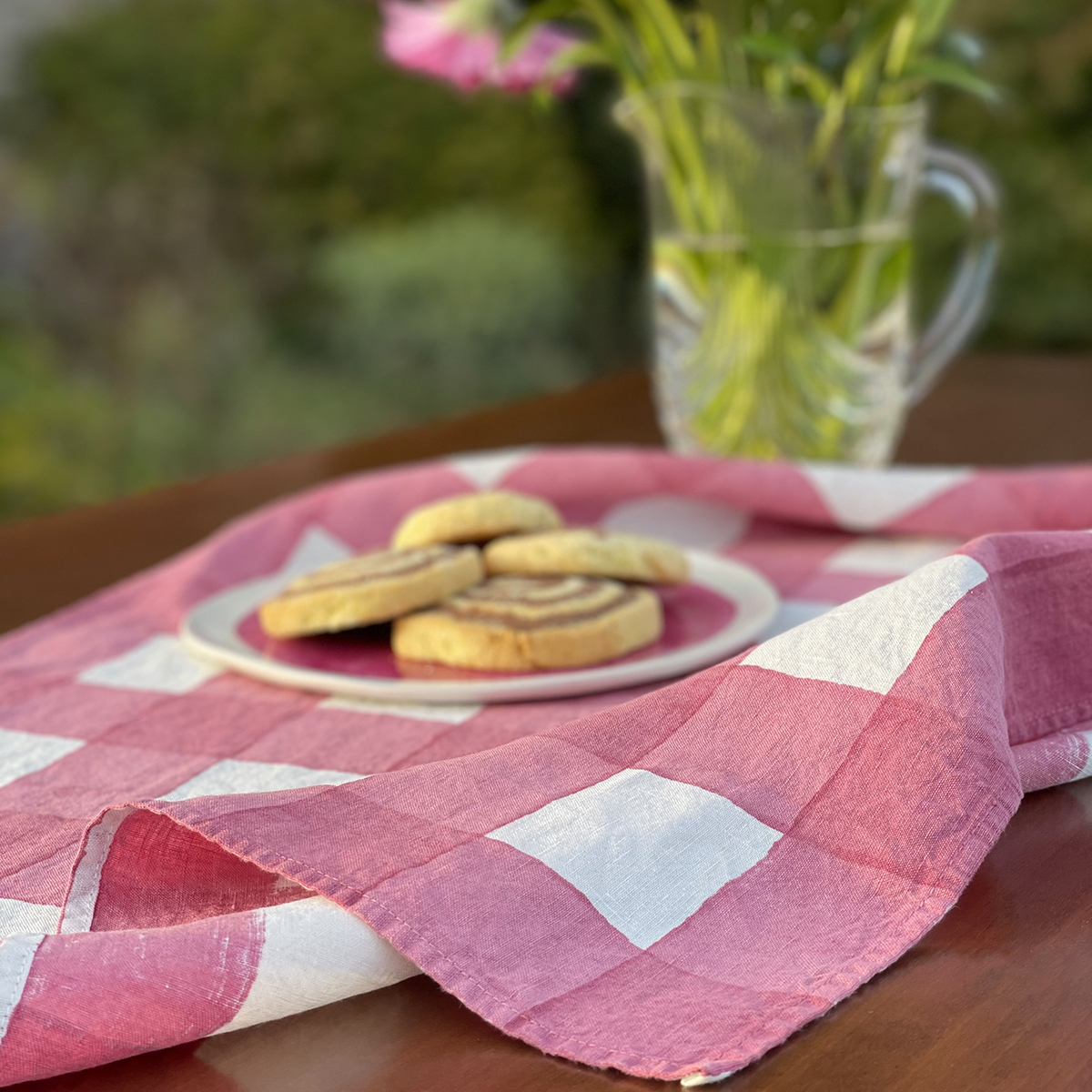 French Style Linen Tea Towels - Gingham Red - AllORA