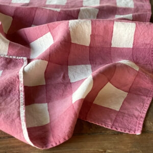 Pink handcrafted checked linen tea towel