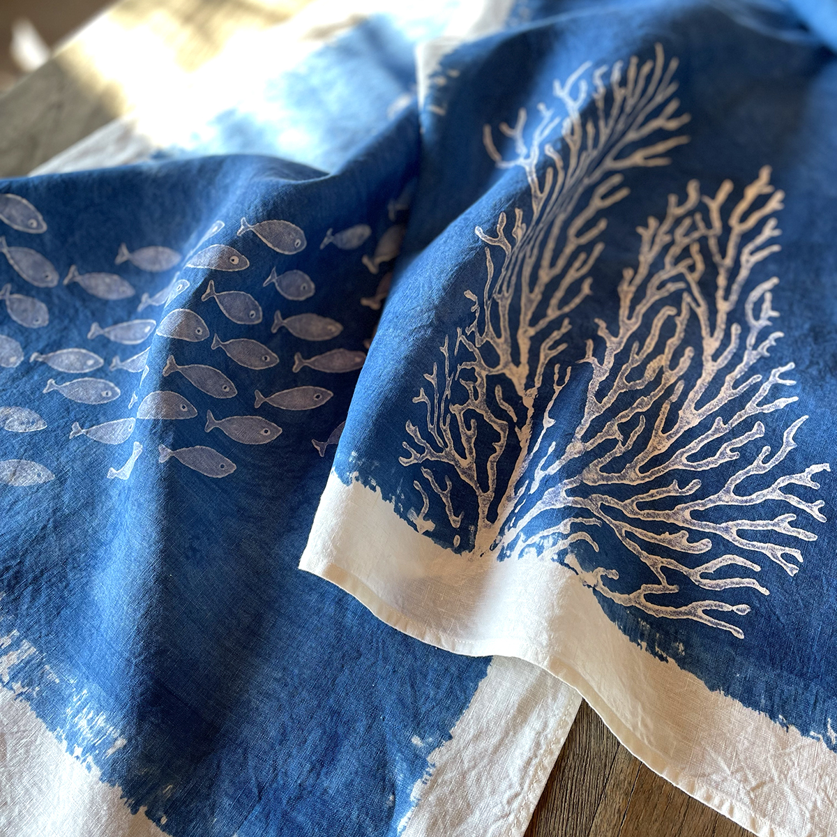 Hand-Printed Artisan Tea Towel Thistles - AllORA