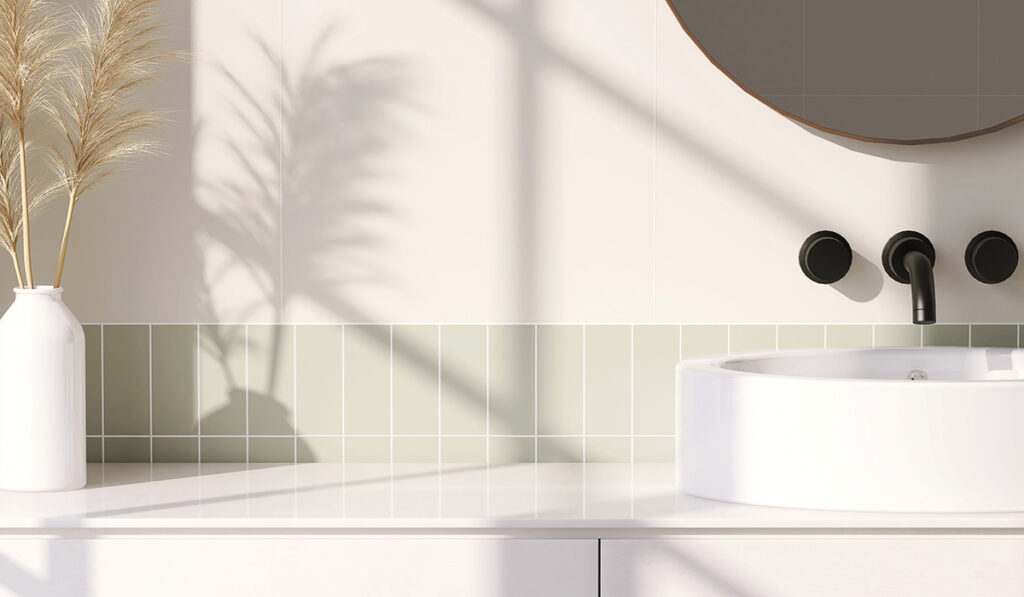 a small and bright bathroom with ceramic basin and modern faucet