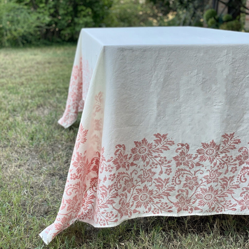 Floral design linen tablecloth handmade in Italy