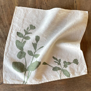botanical linen napkin in sage green colour block printed in Italy