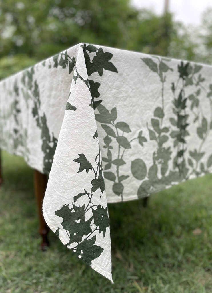 italian handmade tablecloth in greenery design
