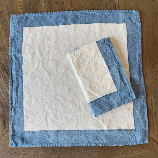 Hand-painted blue frame linen napkin