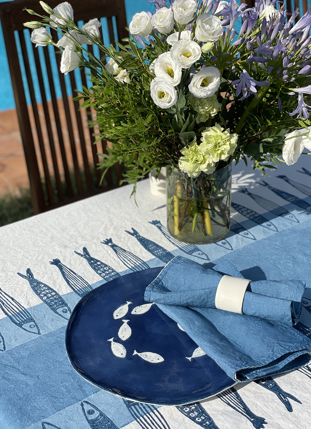 Blue Flowers Linen Napkins (set of 6)