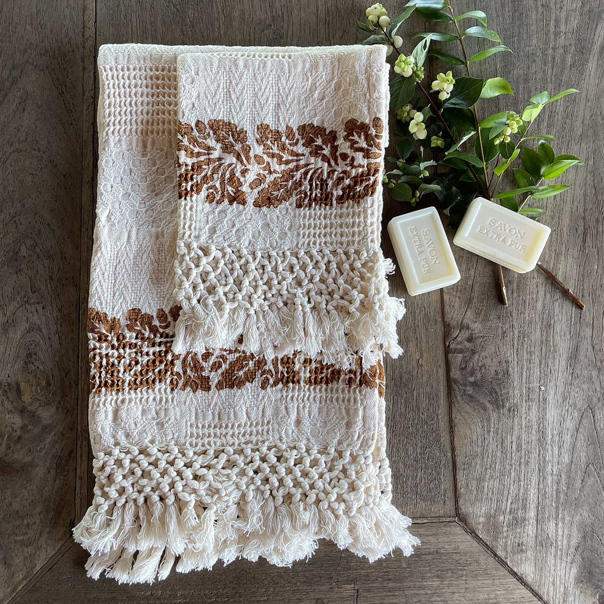 Rust and White Woven Kitchen Towel Set of 2