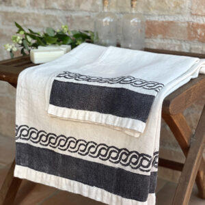 hand-painted italian linen bath towels in charcoal grey