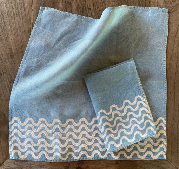 blue linen napkins waves handmade in Italy