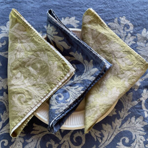 hand-printed blue and green napkins by Stamperia Bertozzi