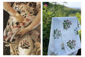 linen table runner inspired by the painting Spring by Botticelli