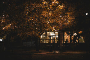 Warm autumnal dinner party held indoor