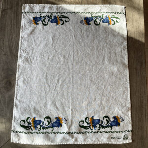 pure linen tea towel with bloc-printed bluebells motif