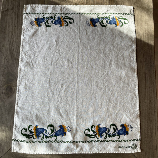 pure linen tea towel with bloc-printed bluebells motif