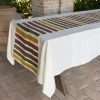 Italian hand-painted linen tablecloth with stripes design in autumn earth colours