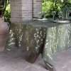 Hand-painted tablecloth in dark olive-green with block-printed gold and silver motif