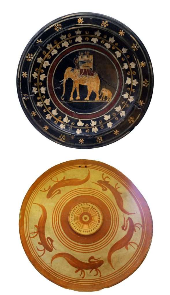 Etruscan plates in ceramics hand decorated