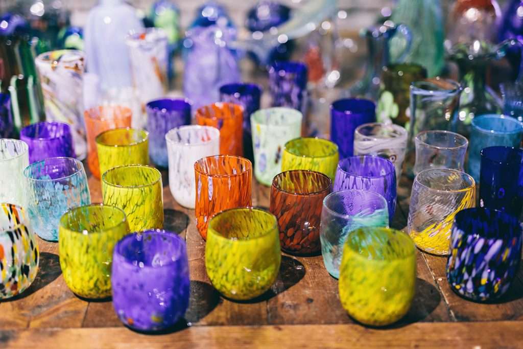 Millefiori Murano glass technique with colourful floral patterns