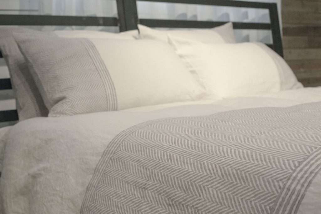 bedding set in block-printed zigzag design