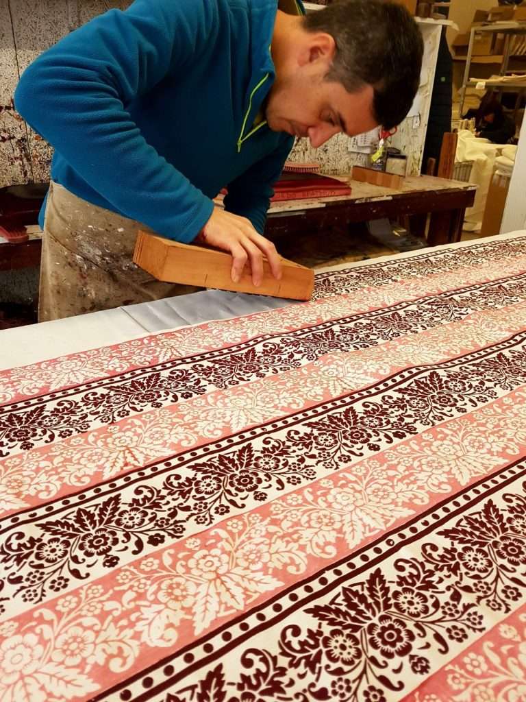 Renaissance inspired patterns block-printed onto linen
