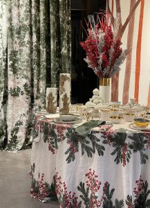 Artisan Italian tablecloth in winter Christmas design