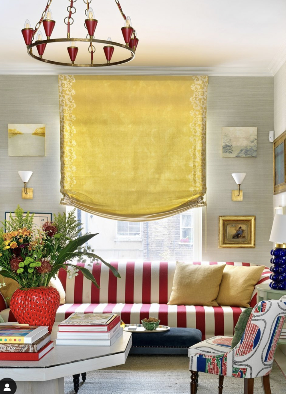 Hand-painted linen blind in yellow colour