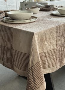 Fine stripes line tablecloth hand-painted by hand in Italy